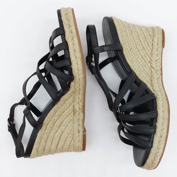 Cole Haan Womens Meadow Sandals Size 9B Black Strappy Slingback Wedge Espadrille - Picture 7 of 10